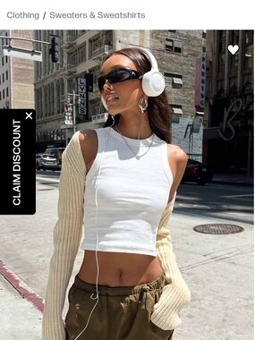 Princess Polly White Ribbed Crop Tank with Beige Sleeve Shrug
